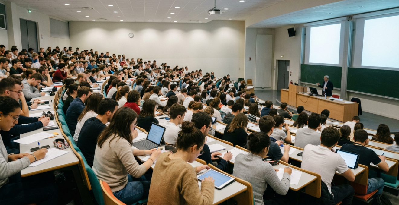 Amphithéâtre universitaire de médecine pendant un cours magistral PASS